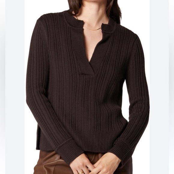 Equipment Femme Xmas black coffee brown Tumola wool ribbed sweater NWT - Picture 1 of 10